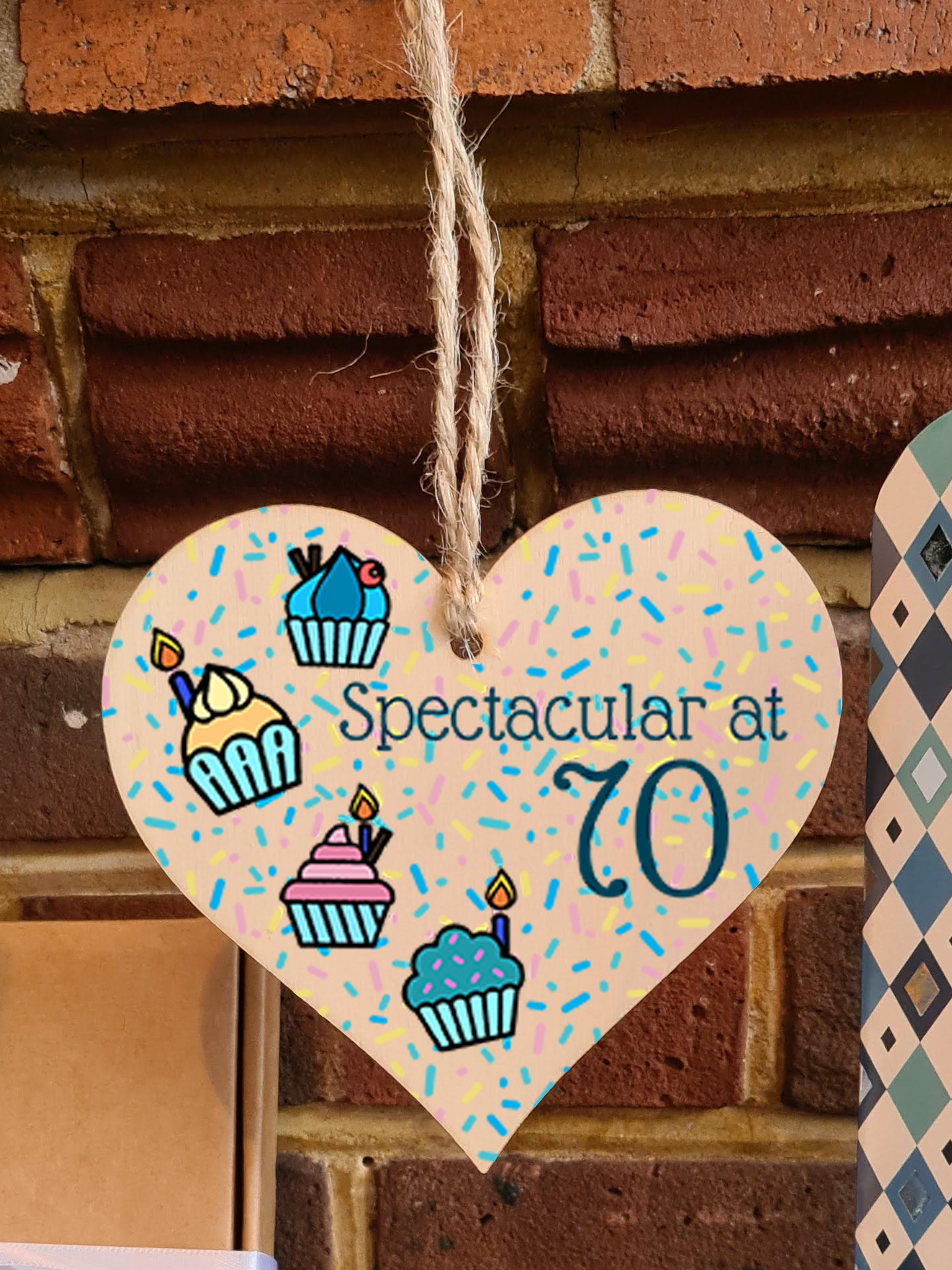 Handmade Wooden Hanging Heart Plaque Gift Spectacular at Seventy Birthday Card Alternative Wall Hanger Bottle Decoration Retirement