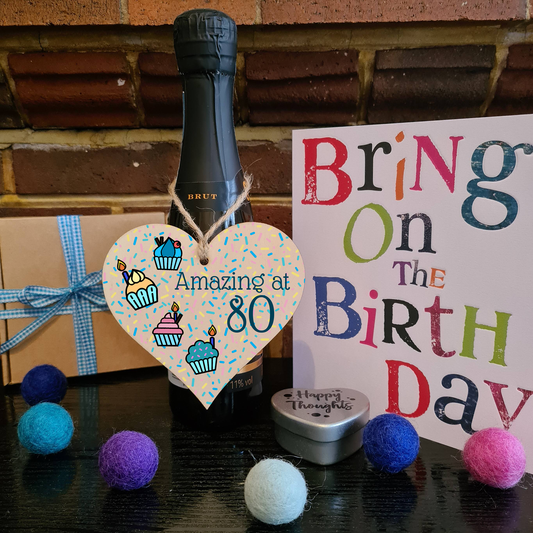 Handmade Wooden Hanging Heart Plaque Gift Amazing at Eighty Birthday Card Alternative Wall Hanger Bottle Decoration