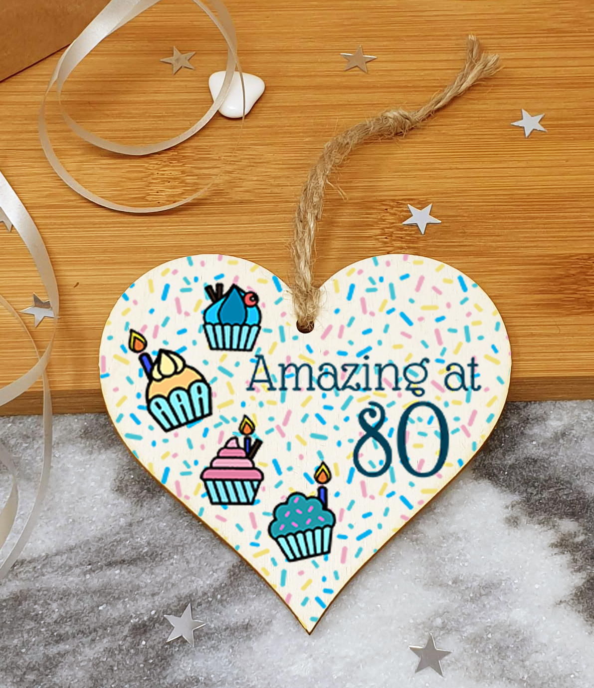 Handmade Wooden Hanging Heart Plaque Gift Amazing at Eighty Birthday Card Alternative Wall Hanger Bottle Decoration
