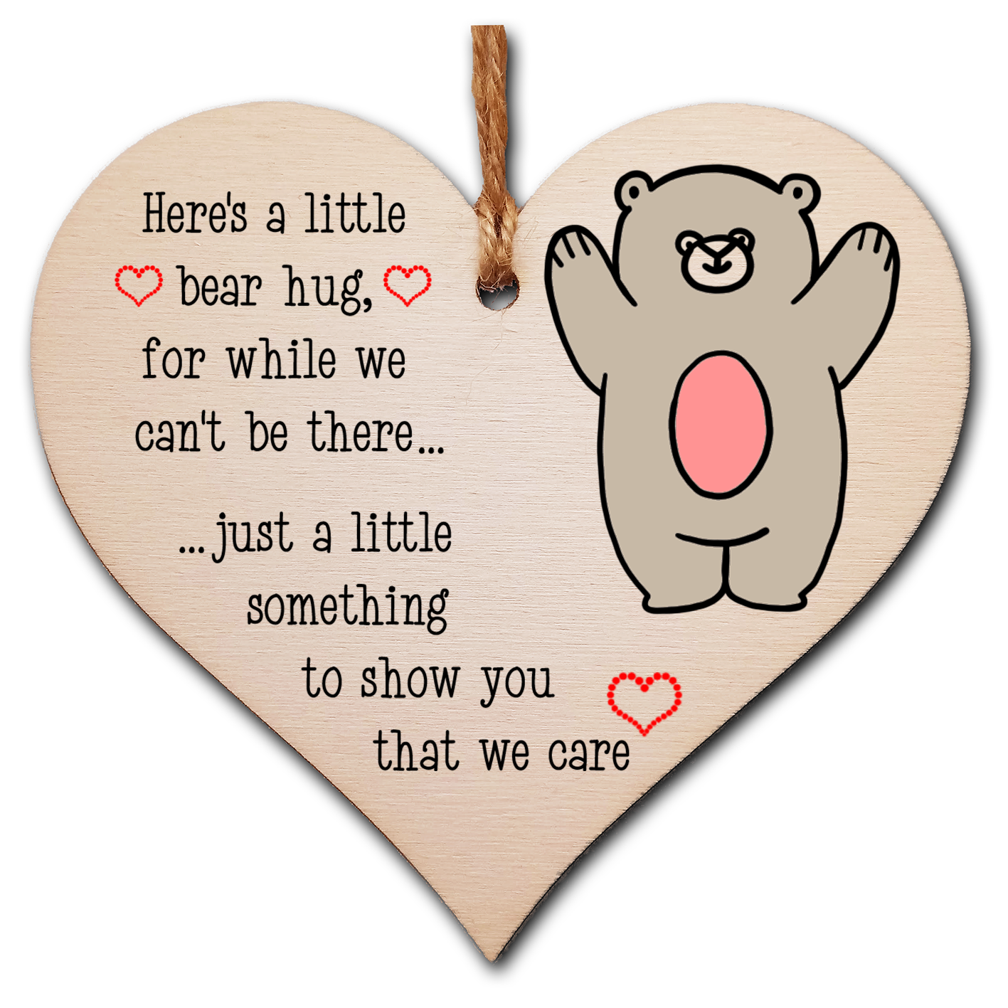 Handmade Wooden Hanging Heart Plaque Gift heres a little bear hug for while we can't be there miss you long distance wall hanger cute rainbow design for family friends grandparents