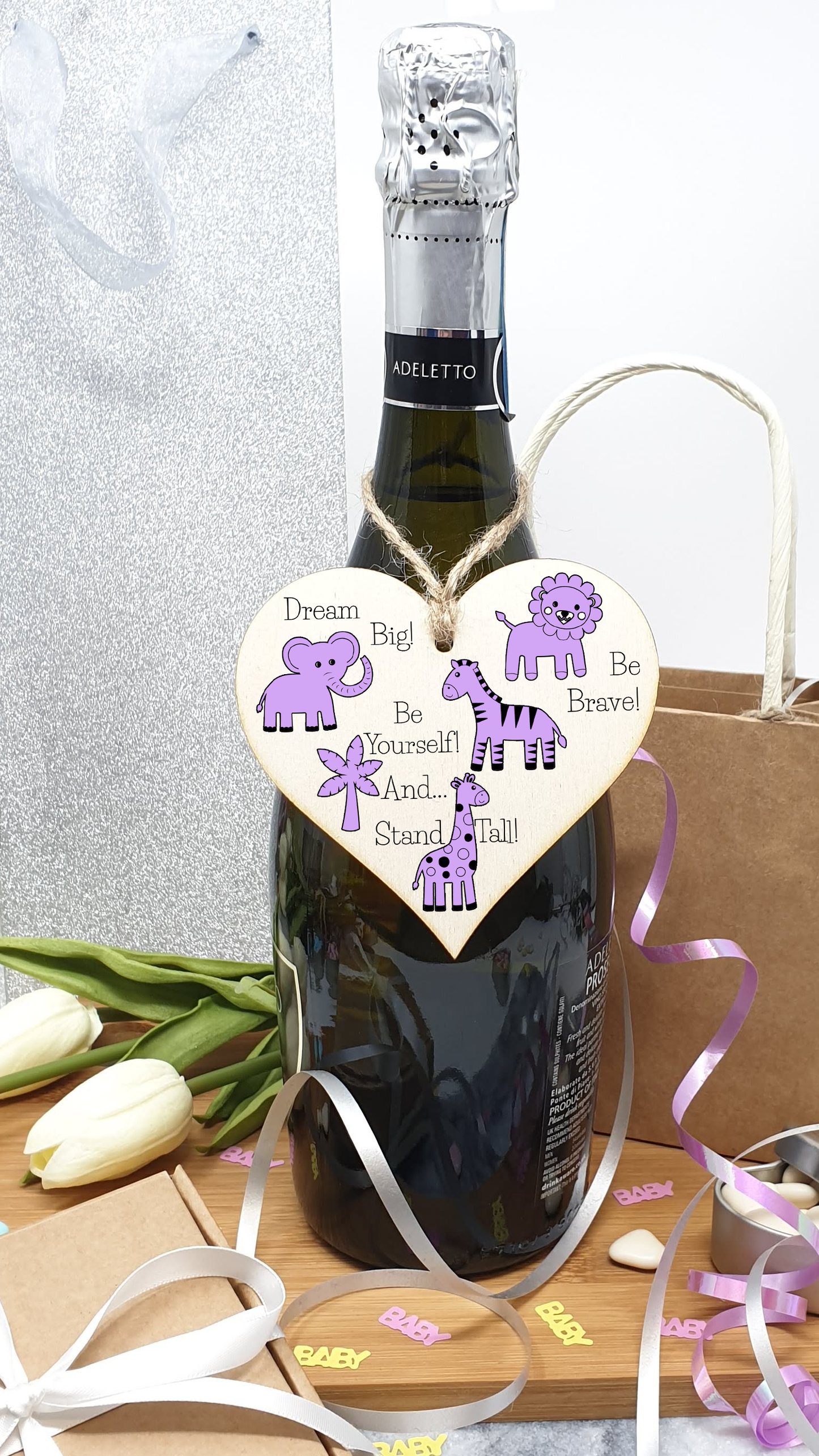 Handmade Wooden Hanging Heart Plaque Gift Be Brave Dream Big Be Yourself And Stand Tall new baby present new parents lilac gender neutral safari animals nursery wall decoration