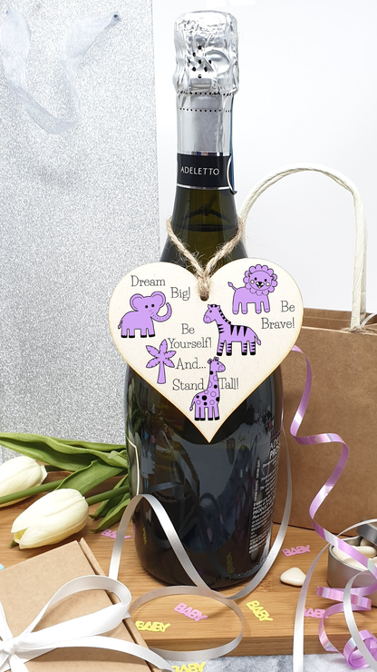 Handmade Wooden Hanging Heart Plaque Gift Be Brave Dream Big Be Yourself And Stand Tall new baby present new parents lilac gender neutral safari animals nursery wall decoration