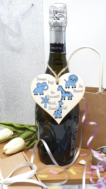 Handmade Wooden Hanging Heart Plaque Gift Be Brave Dream Big Be Yourself And Stand Tall new baby present new parents blue safari animals nursery wall decoration