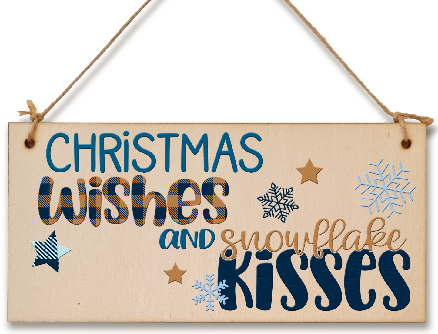 Christmas Wishes Snowflake Kissed Decorative Xmas Sign Handmade Wooden Hanging Wall Plaque Gift Decoration Home