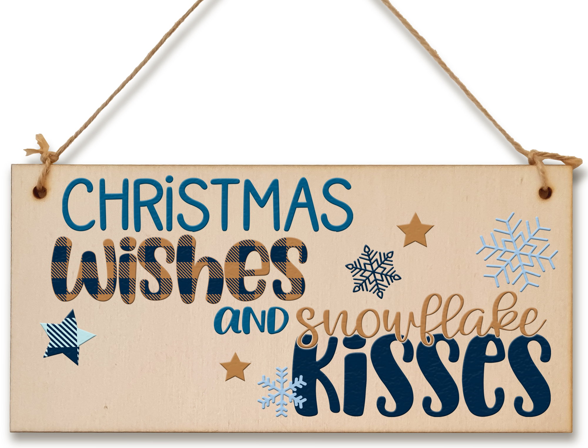 Christmas Wishes Snowflake Kissed Decorative Xmas Sign Handmade Wooden Hanging Wall Plaque Gift Decoration Home