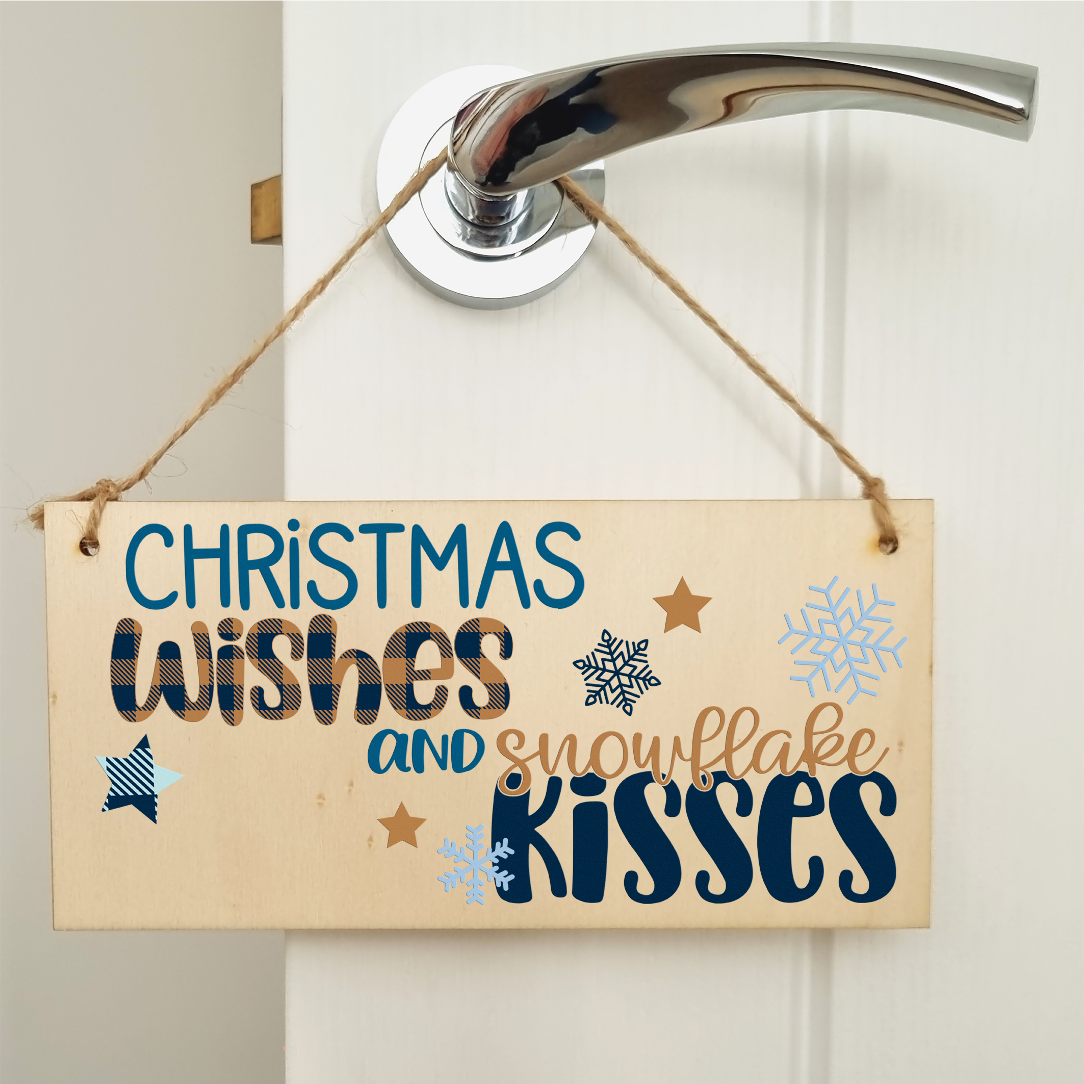 Christmas Wishes Snowflake Kissed Decorative Xmas Sign Handmade Wooden Hanging Wall Plaque Gift Decoration Home
