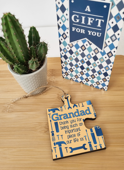 Grandad Gift Thank You Important Piece of my Life Jigsaw Puzzle Shaped Decorative Hanging Plaque Sign Father's Day Present