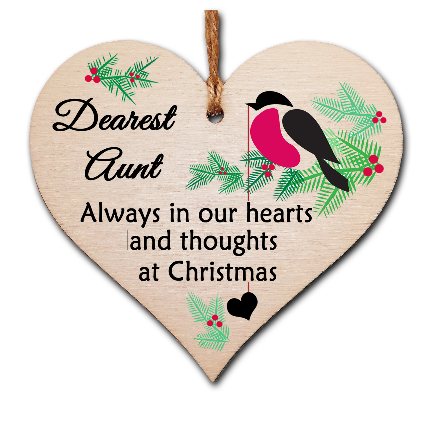 Handmade Wooden Christmas Hanging Heart Plaque Gift Always in our hearts and thoughts at Xmas lost loved ones tree decoration rememberance sentimental present