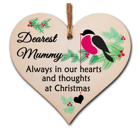 Handmade Wooden Christmas Hanging Heart Plaque Gift Always in our hearts and thoughts at Xmas lost loved ones tree decoration rememberance sentimental present