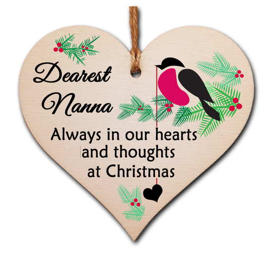 Handmade Wooden Christmas Hanging Heart Plaque Gift Always in our hearts and thoughts at Xmas lost loved ones tree decoration rememberance sentimental present