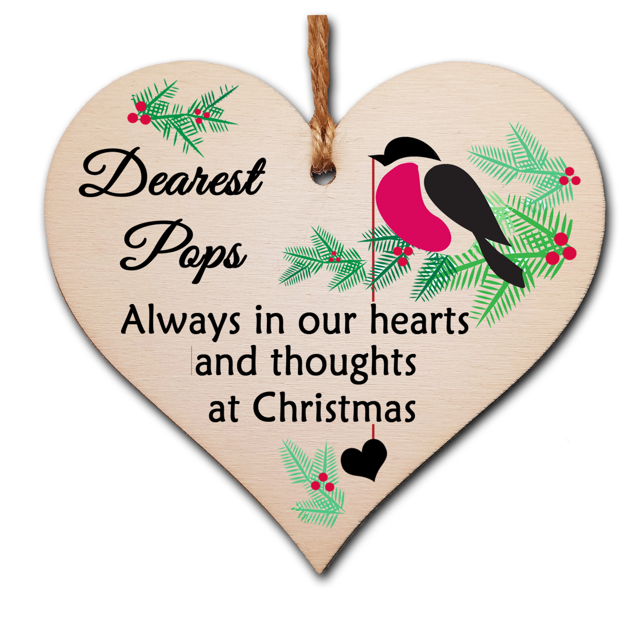 Handmade Wooden Christmas Hanging Heart Plaque Gift Always in our hearts and thoughts at Xmas lost loved ones tree decoration rememberance sentimental present