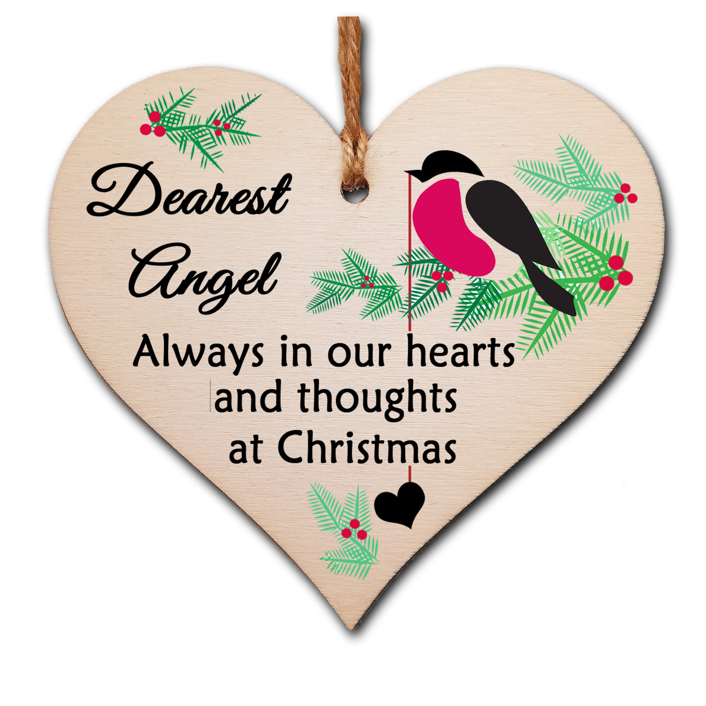 Handmade Wooden Christmas Hanging Heart Plaque Gift Always in our hearts and thoughts at Xmas lost loved ones tree decoration rememberance sentimental present