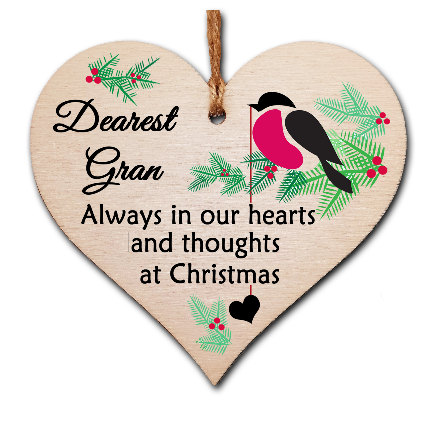 Handmade Wooden Christmas Hanging Heart Plaque Gift Always in our hearts and thoughts at Xmas lost loved ones tree decoration rememberance sentimental present