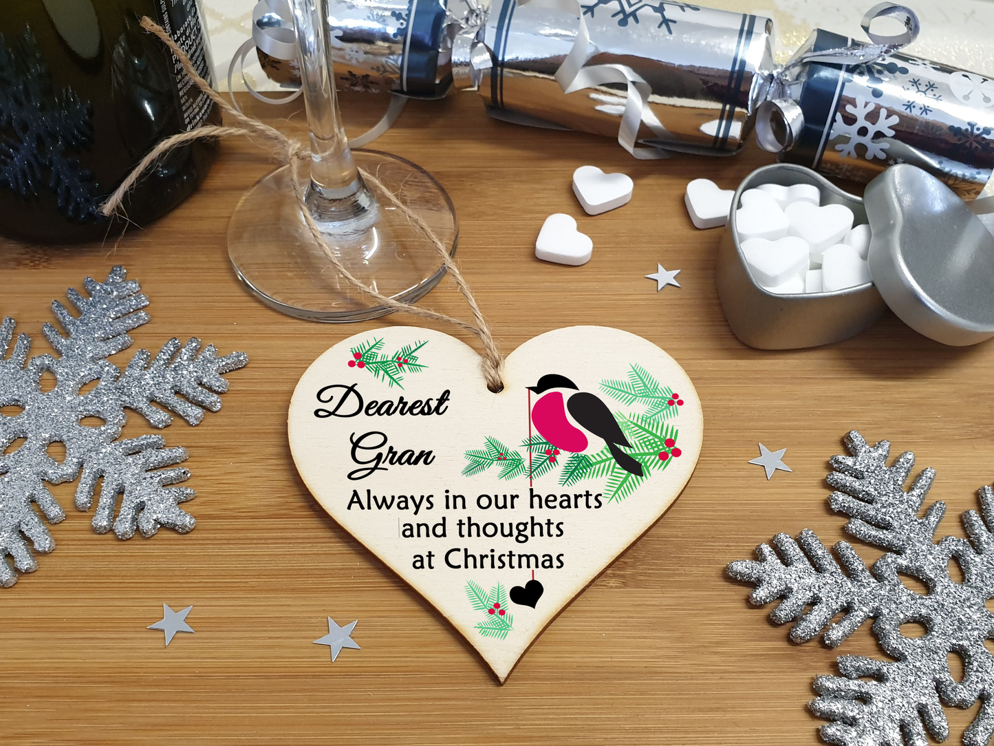 Handmade Wooden Christmas Hanging Heart Plaque Gift Always in our hearts and thoughts at Xmas lost loved ones tree decoration rememberance sentimental present