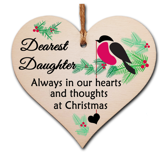 Handmade Wooden Christmas Hanging Heart Plaque Gift Always in our hearts and thoughts at Xmas lost loved ones tree decoration rememberance sentimental present