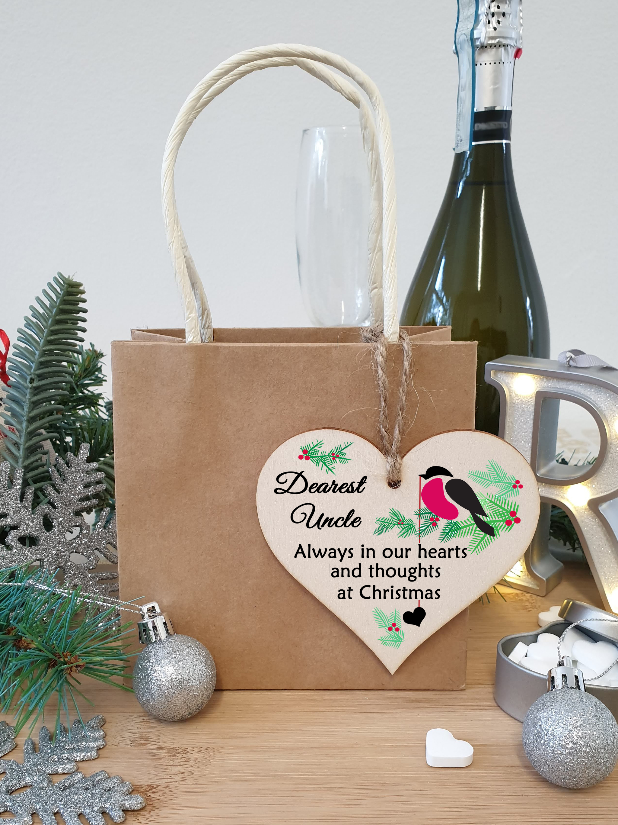 Handmade Wooden Christmas Hanging Heart Plaque Gift Always in our hearts and thoughts at Xmas lost loved ones tree decoration rememberance sentimental present