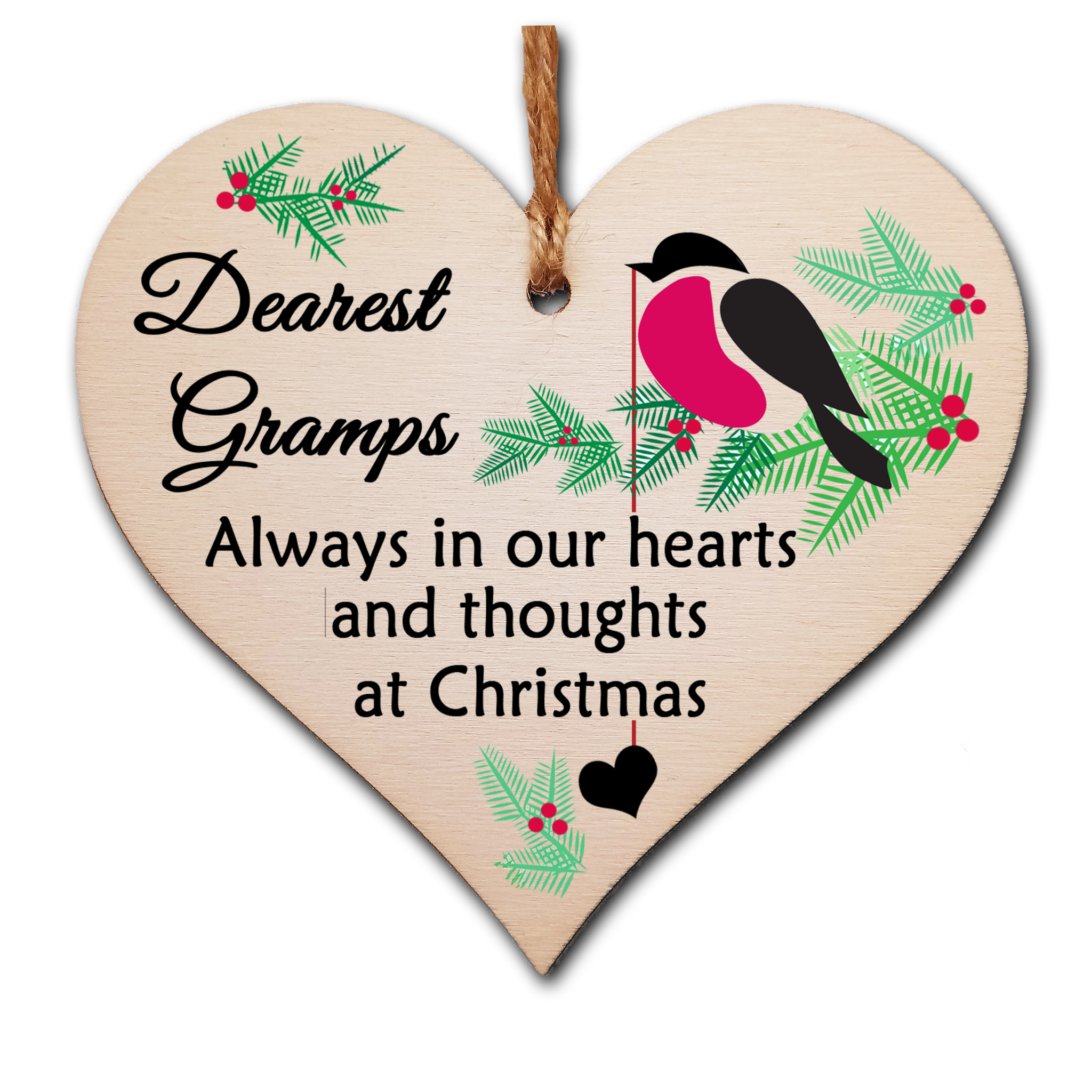 Handmade Wooden Christmas Hanging Heart Plaque Gift Always in our hearts and thoughts at Xmas lost loved ones tree decoration rememberance sentimental present