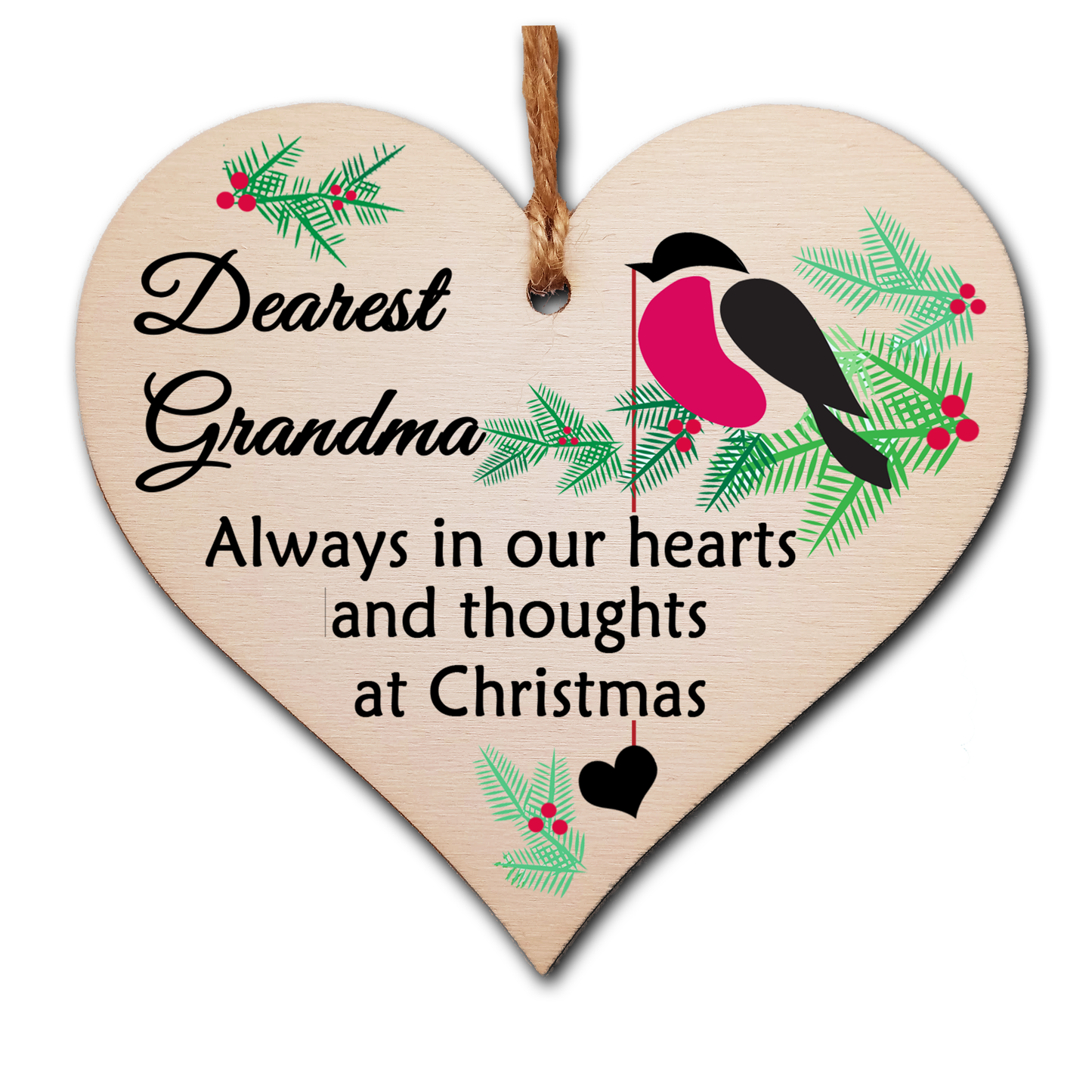 Handmade Wooden Christmas Hanging Heart Plaque Gift Always in our hearts and thoughts at Xmas lost loved ones tree decoration rememberance sentimental present