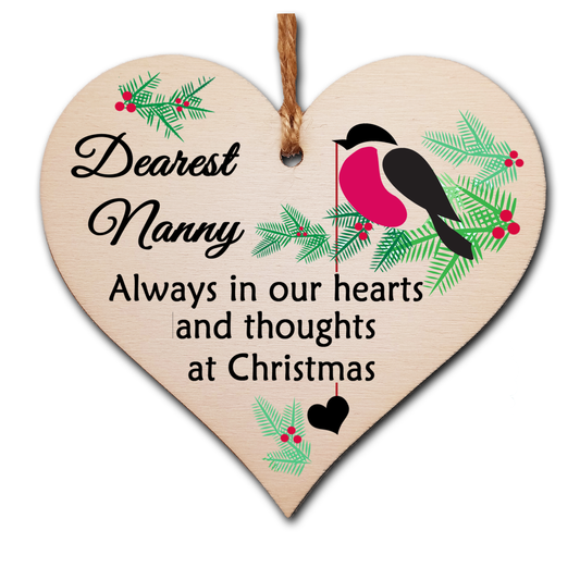 Handmade Wooden Christmas Hanging Heart Plaque Gift Always in our hearts and thoughts at Xmas lost loved ones tree decoration rememberance sentimental present