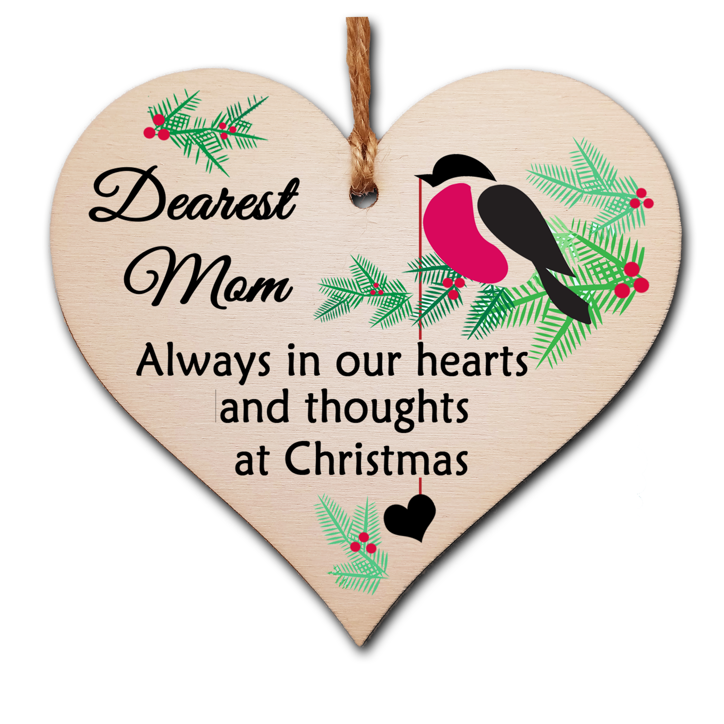 Handmade Wooden Christmas Hanging Heart Plaque Gift Always in our hearts and thoughts at Xmas lost loved ones tree decoration rememberance sentimental present