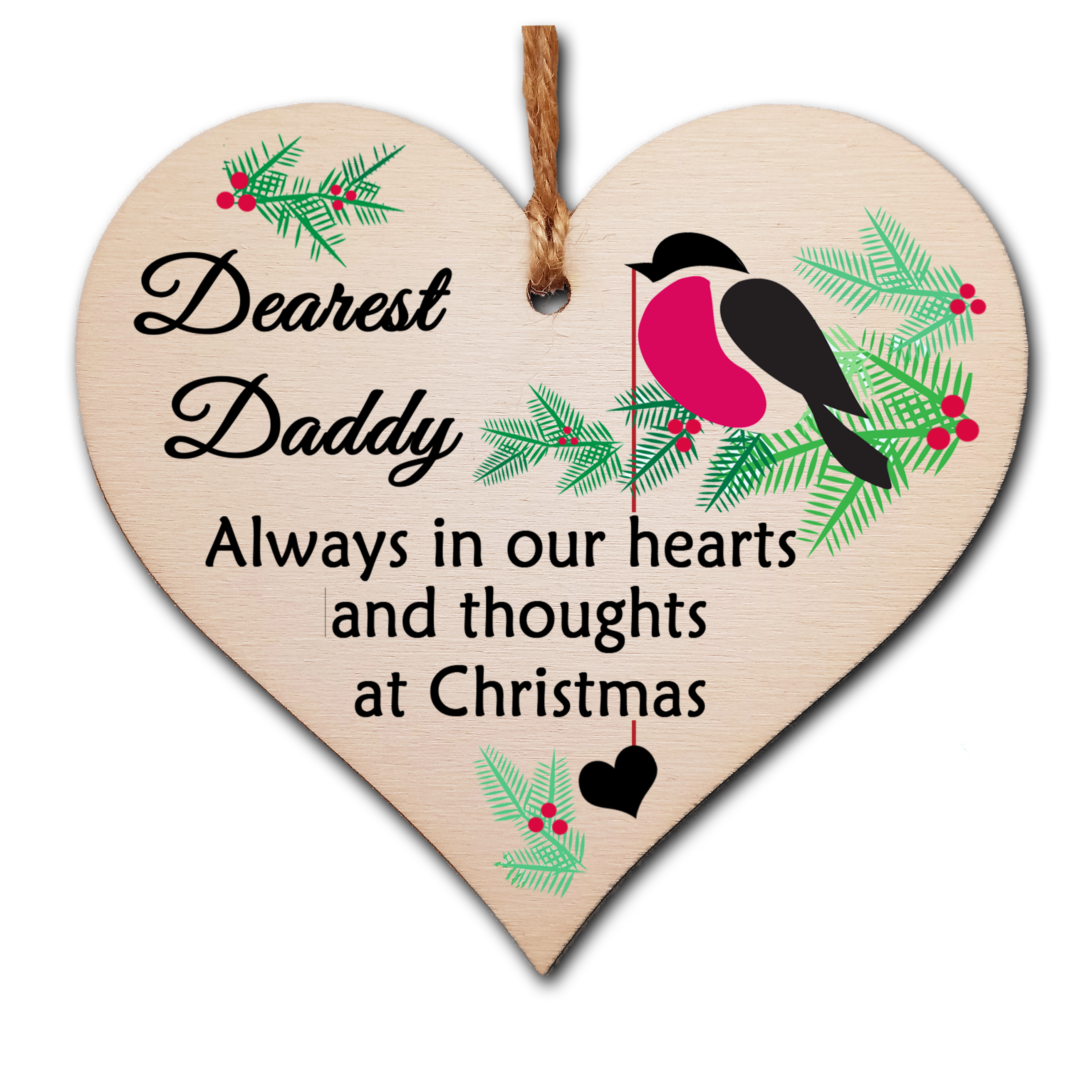 Handmade Wooden Christmas Hanging Heart Plaque Gift Always in our hearts and thoughts at Xmas lost loved ones tree decoration rememberance sentimental present