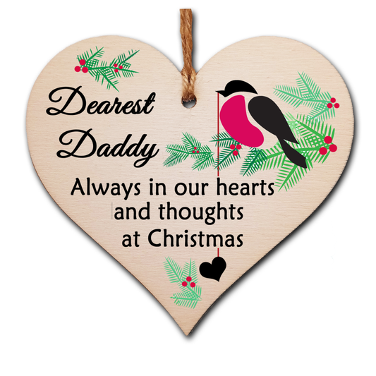 Handmade Wooden Christmas Hanging Heart Plaque Gift Always in our hearts and thoughts at Xmas lost loved ones tree decoration rememberance sentimental present