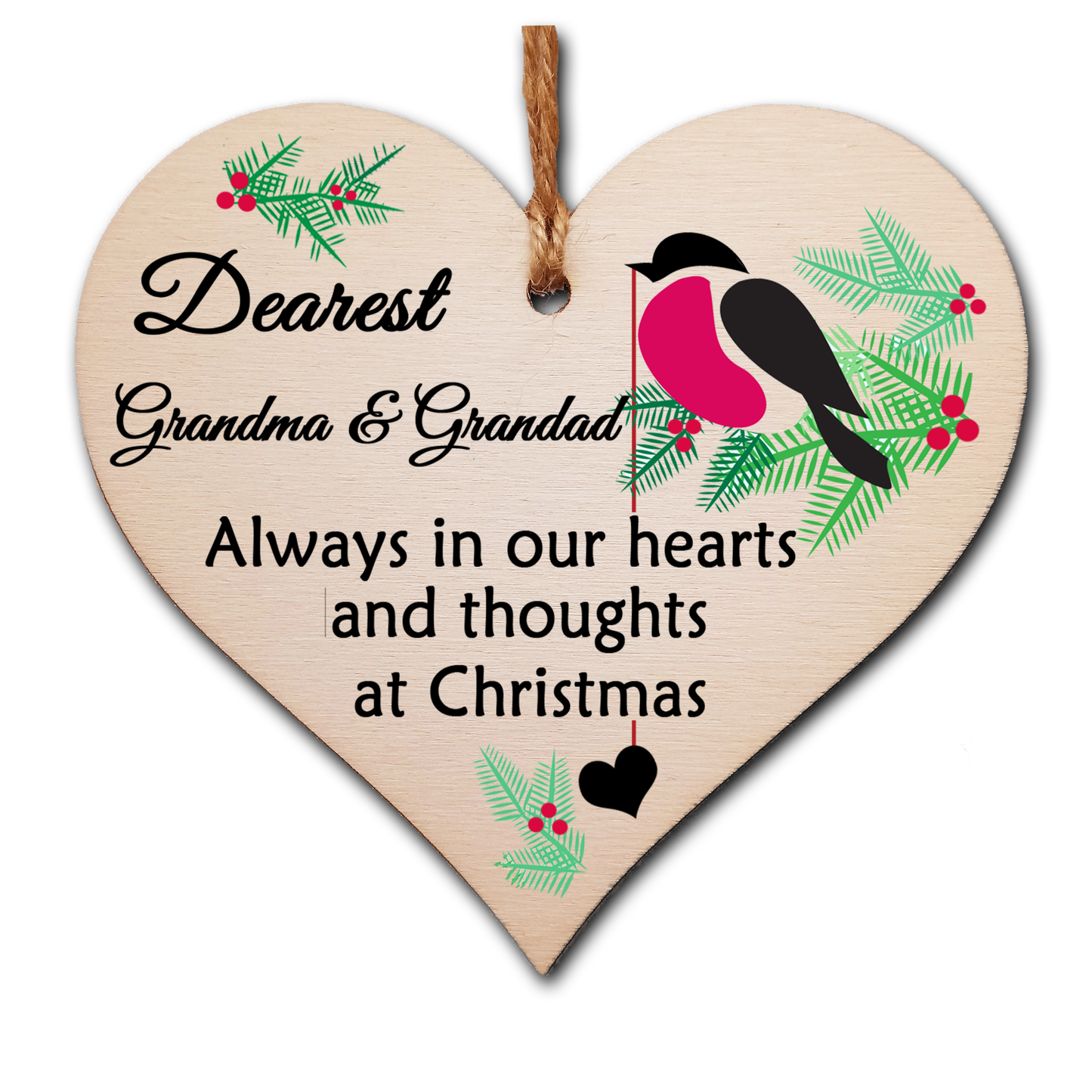 Handmade Wooden Christmas Hanging Heart Plaque Gift Always in our hearts and thoughts at Xmas lost loved ones tree decoration rememberance sentimental present