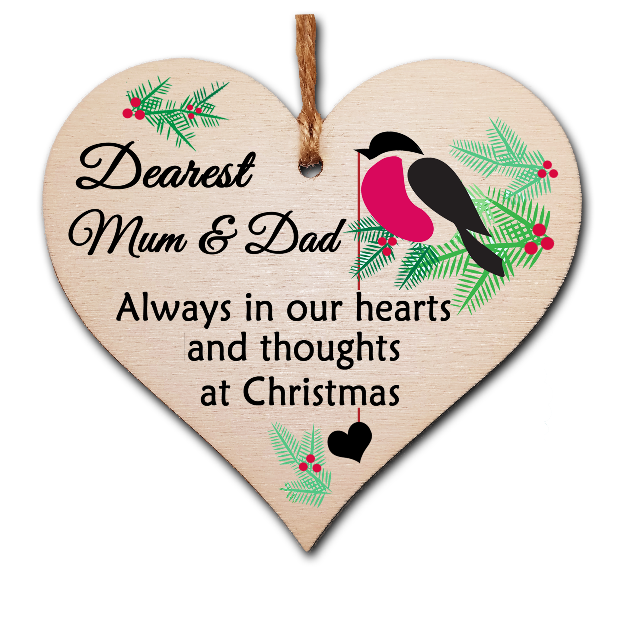 Handmade Wooden Christmas Hanging Heart Plaque Gift Always in our hearts and thoughts at Xmas lost loved ones tree decoration rememberance sentimental present