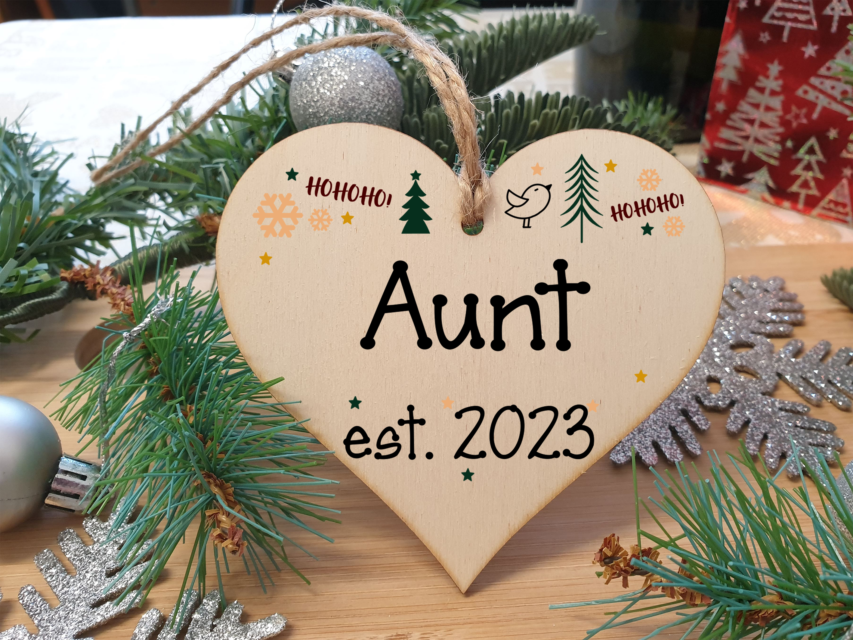 Handmade Christmas Hanging Wooden Heart Plaque Decoration Gift perfect aunts godparents newborns 2022