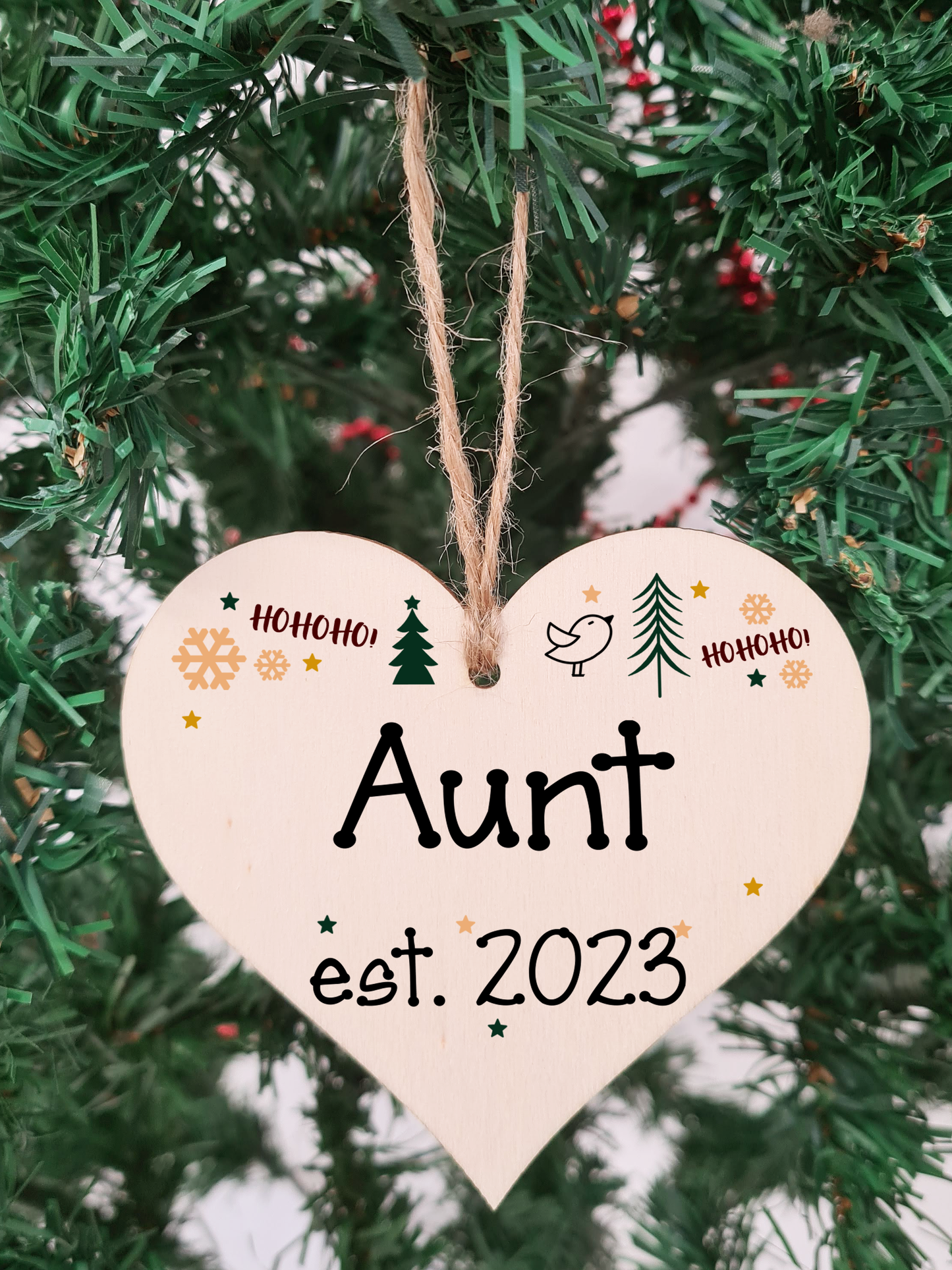 Handmade Christmas Hanging Wooden Heart Plaque Decoration Gift perfect aunts godparents newborns 2022