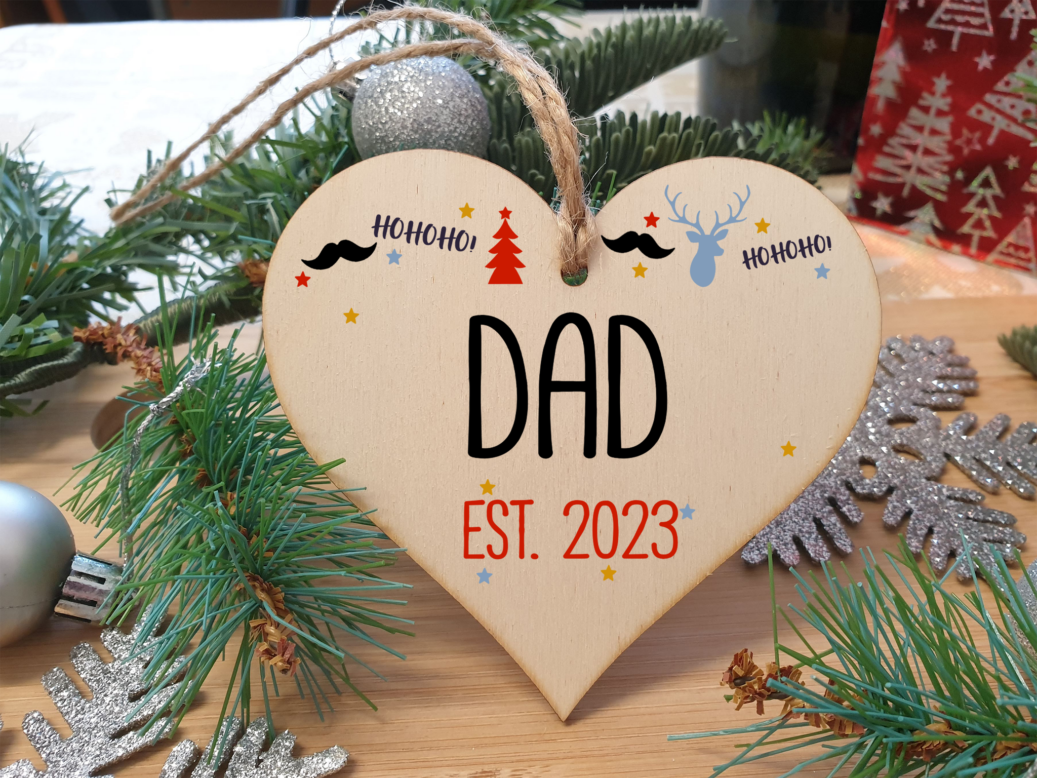 Handmade Christmas Hanging Wooden Heart Plaque Decoration Gift perfect dads fathers parents newborns 2022