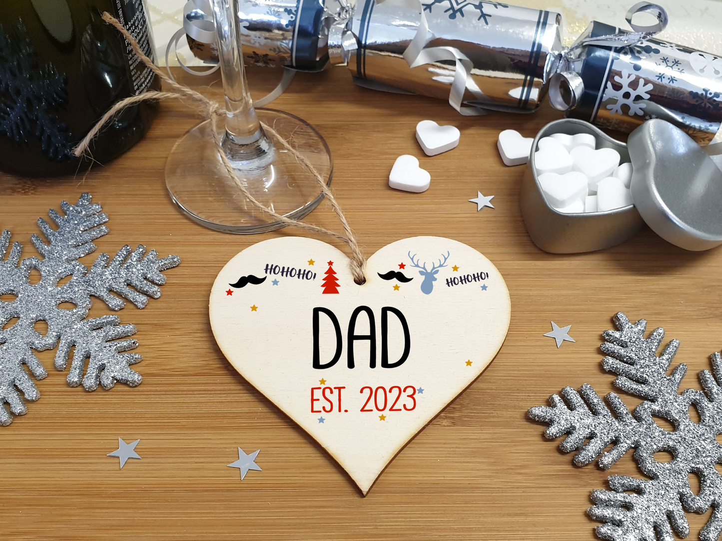 Handmade Christmas Hanging Wooden Heart Plaque Decoration Gift perfect dads fathers parents newborns 2022