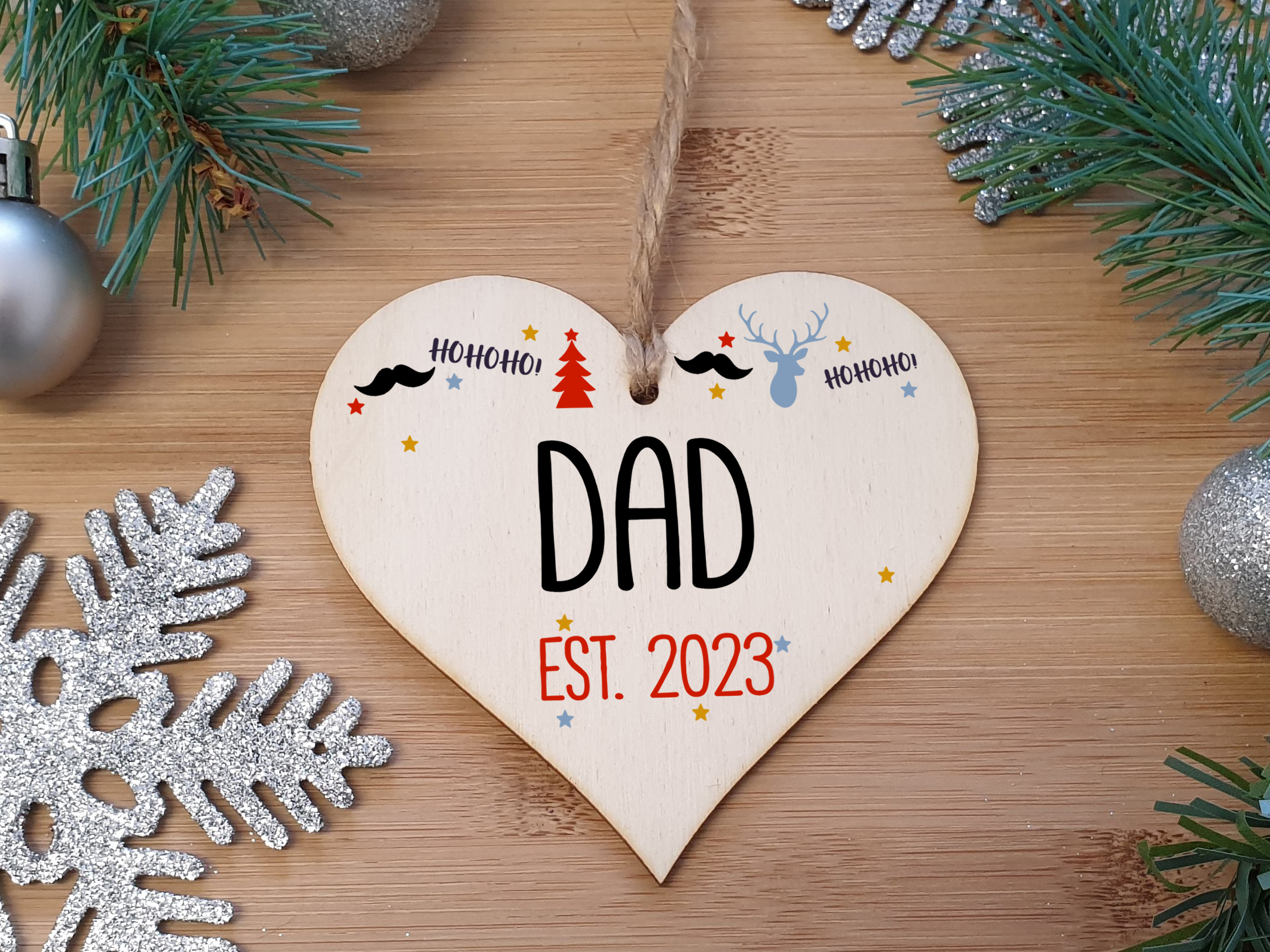 Handmade Christmas Hanging Wooden Heart Plaque Decoration Gift perfect dads fathers parents newborns 2022