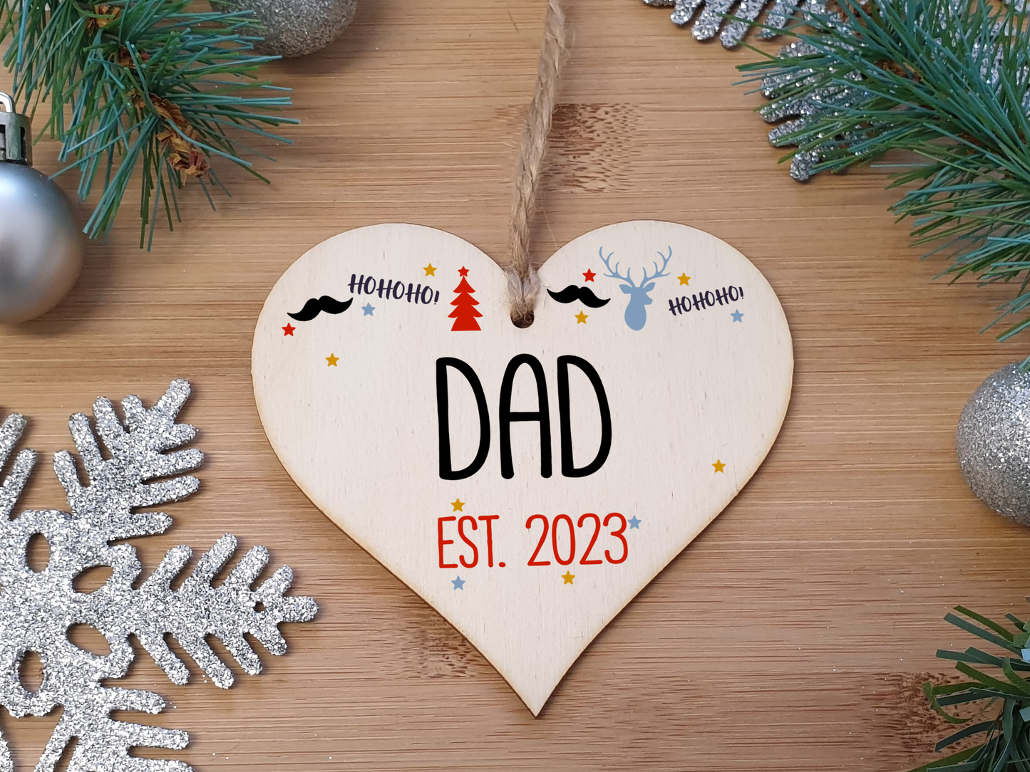 Handmade Christmas Hanging Wooden Heart Plaque Decoration Gift perfect dads fathers parents newborns 2022
