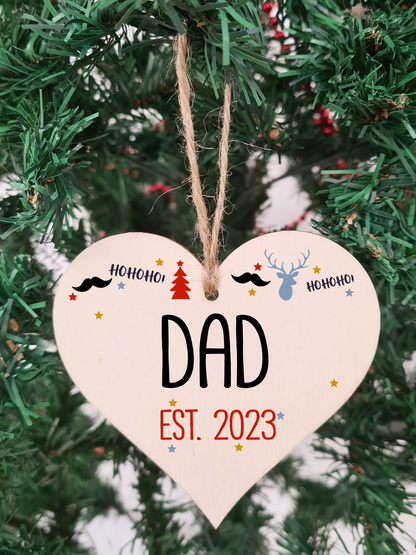 Handmade Christmas Hanging Wooden Heart Plaque Decoration Gift perfect dads fathers parents newborns 2022