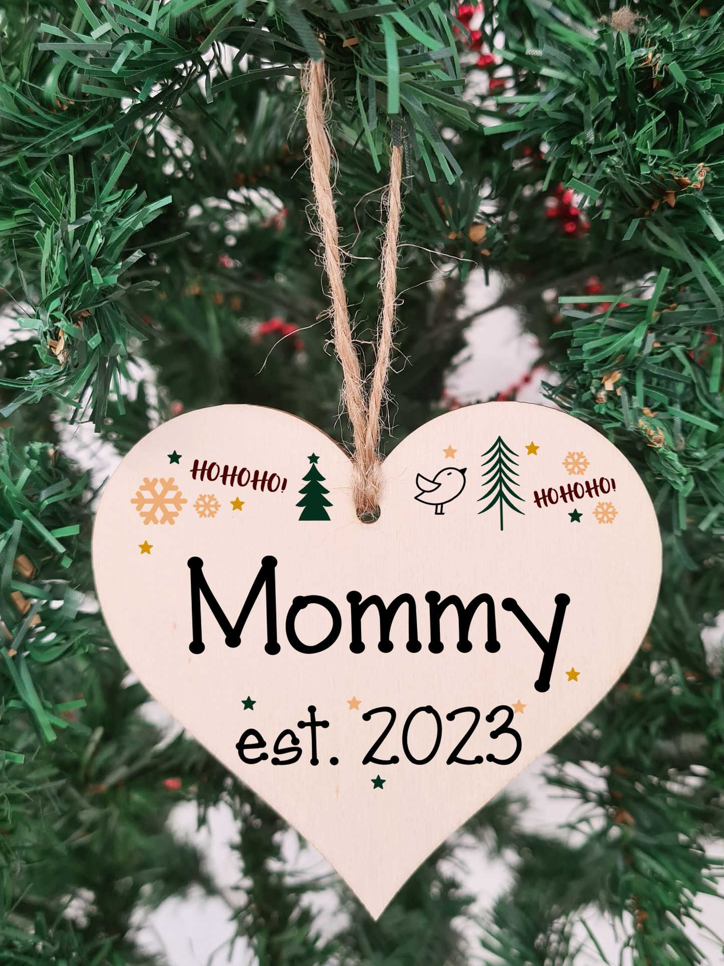 Handmade Christmas Hanging Wooden Heart Plaque Decoration Gift perfect mommys parents newborns 2022
