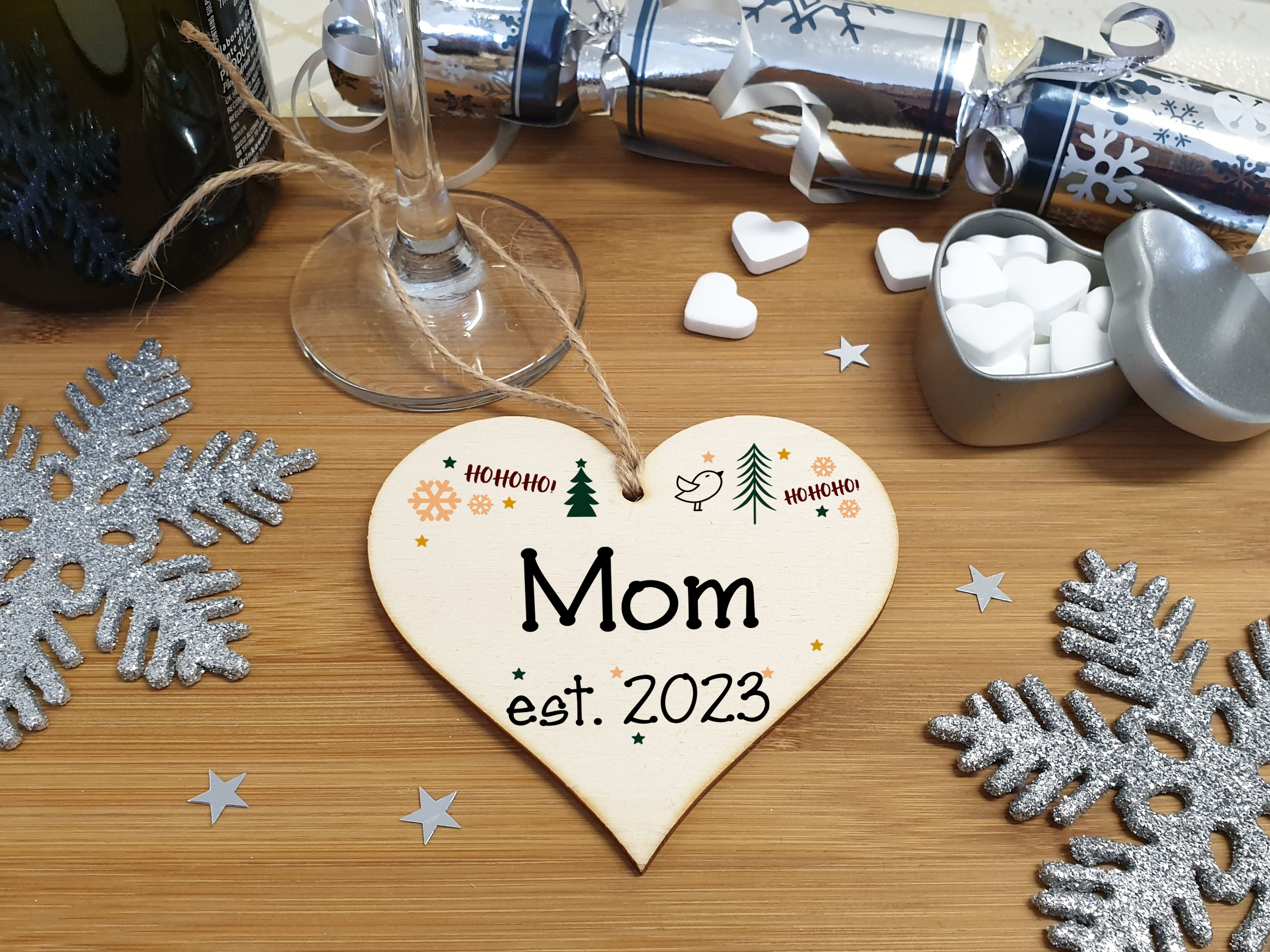 Handmade Christmas Hanging Wooden Heart Plaque Decoration Gift perfect moms parents newborns 2022