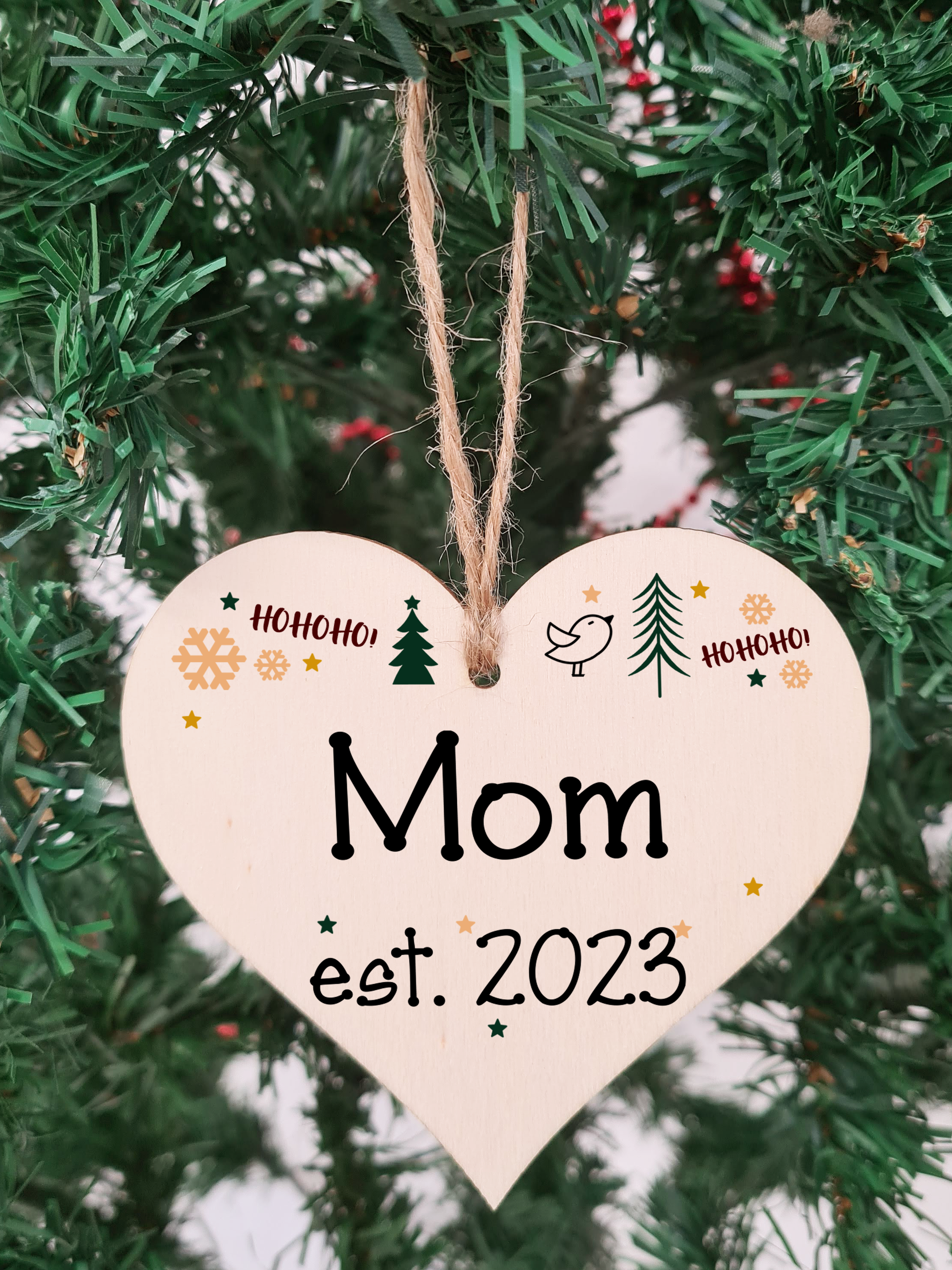 Handmade Christmas Hanging Wooden Heart Plaque Decoration Gift perfect moms parents newborns 2022