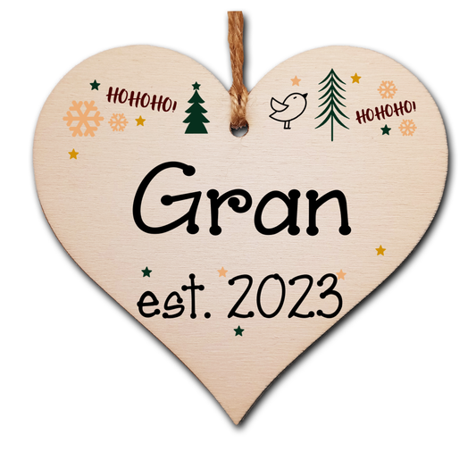 Handmade Christmas Hanging Wooden Heart Plaque Decoration Gift perfect grans grandparents newborns 2022