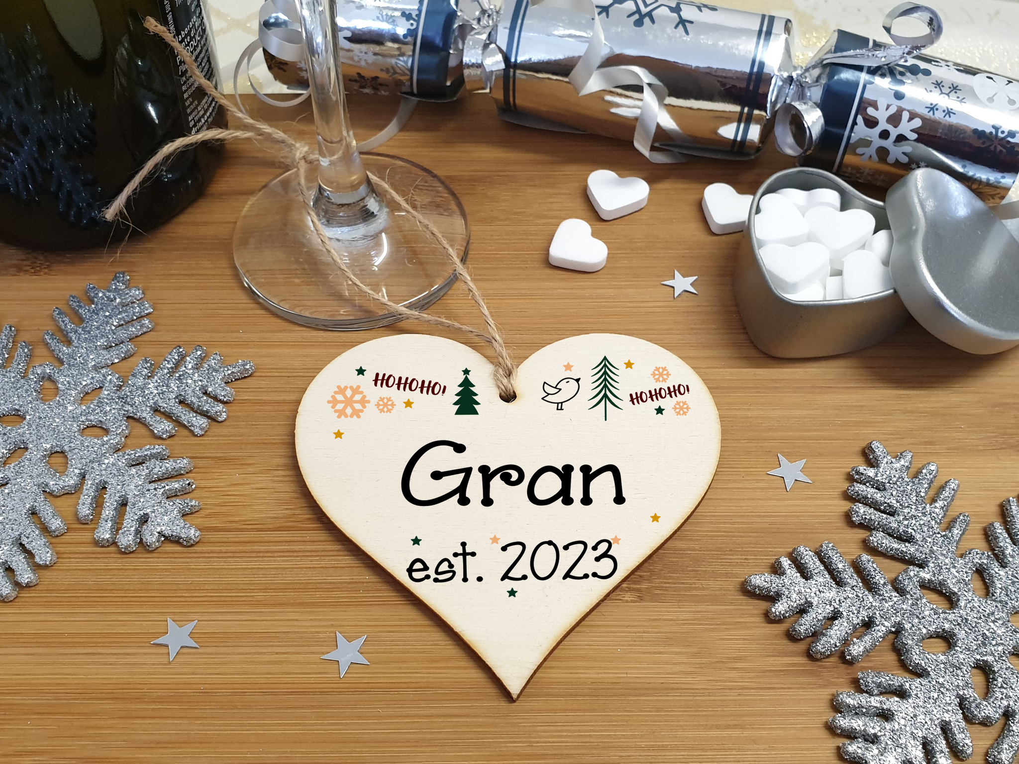Handmade Christmas Hanging Wooden Heart Plaque Decoration Gift perfect grans grandparents newborns 2022