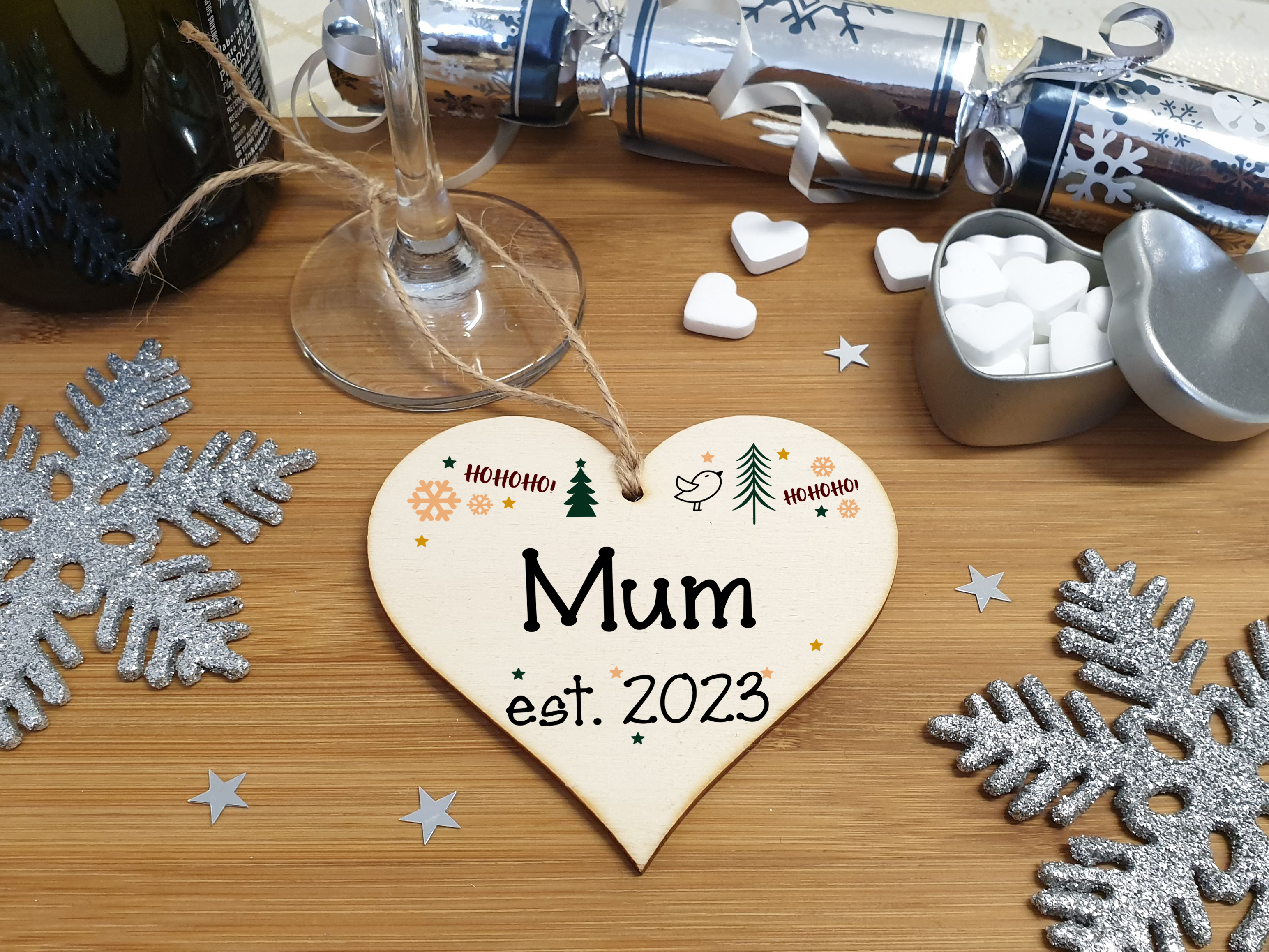 Handmade Christmas Hanging Wooden Heart Plaque Decoration Gift perfect mums parents newborns 2022