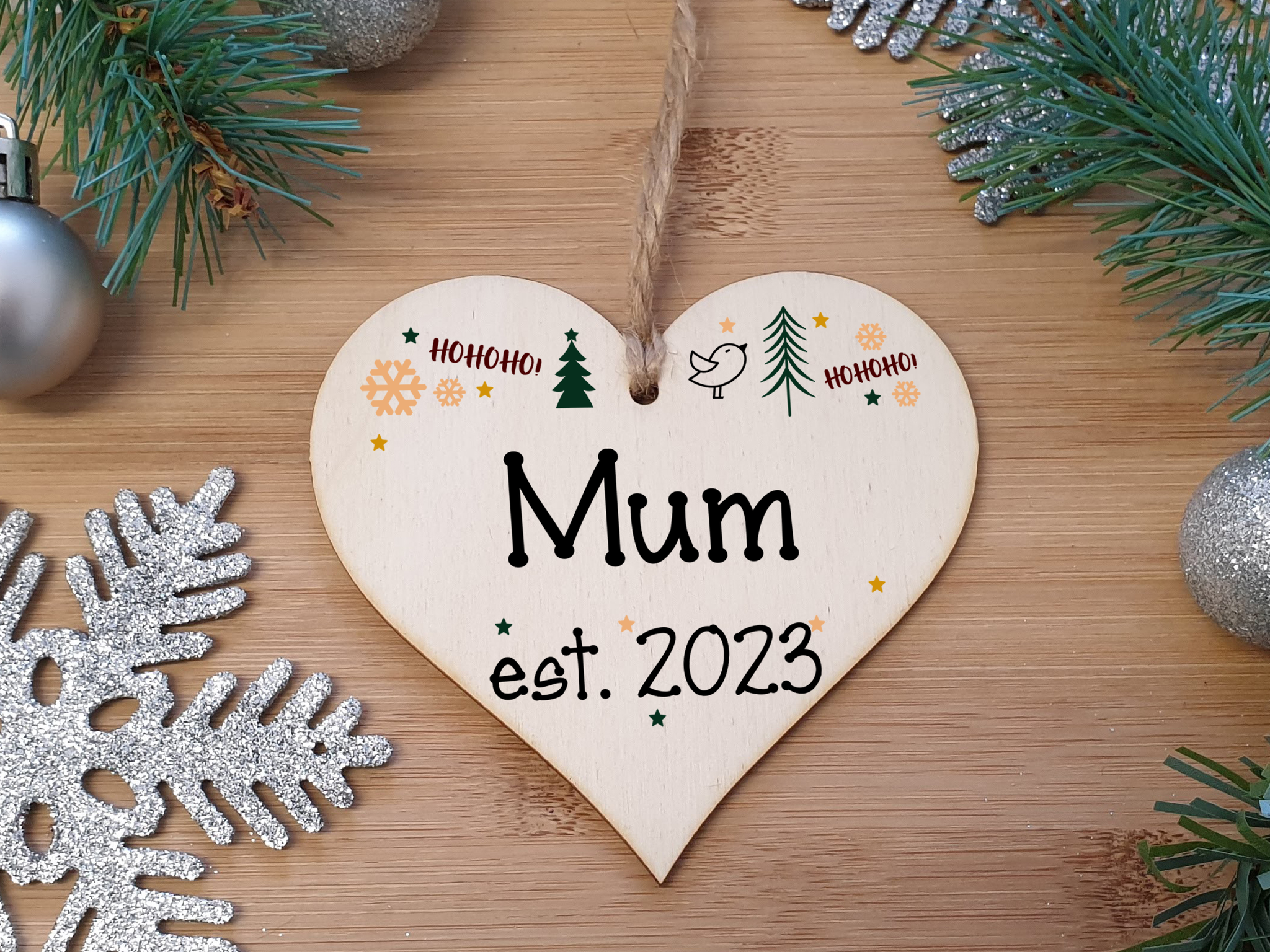 Handmade Christmas Hanging Wooden Heart Plaque Decoration Gift perfect mums parents newborns 2022