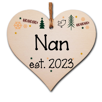 Handmade Christmas Hanging Wooden Heart Plaque Decoration Gift perfect nans grandparents newborns 2022