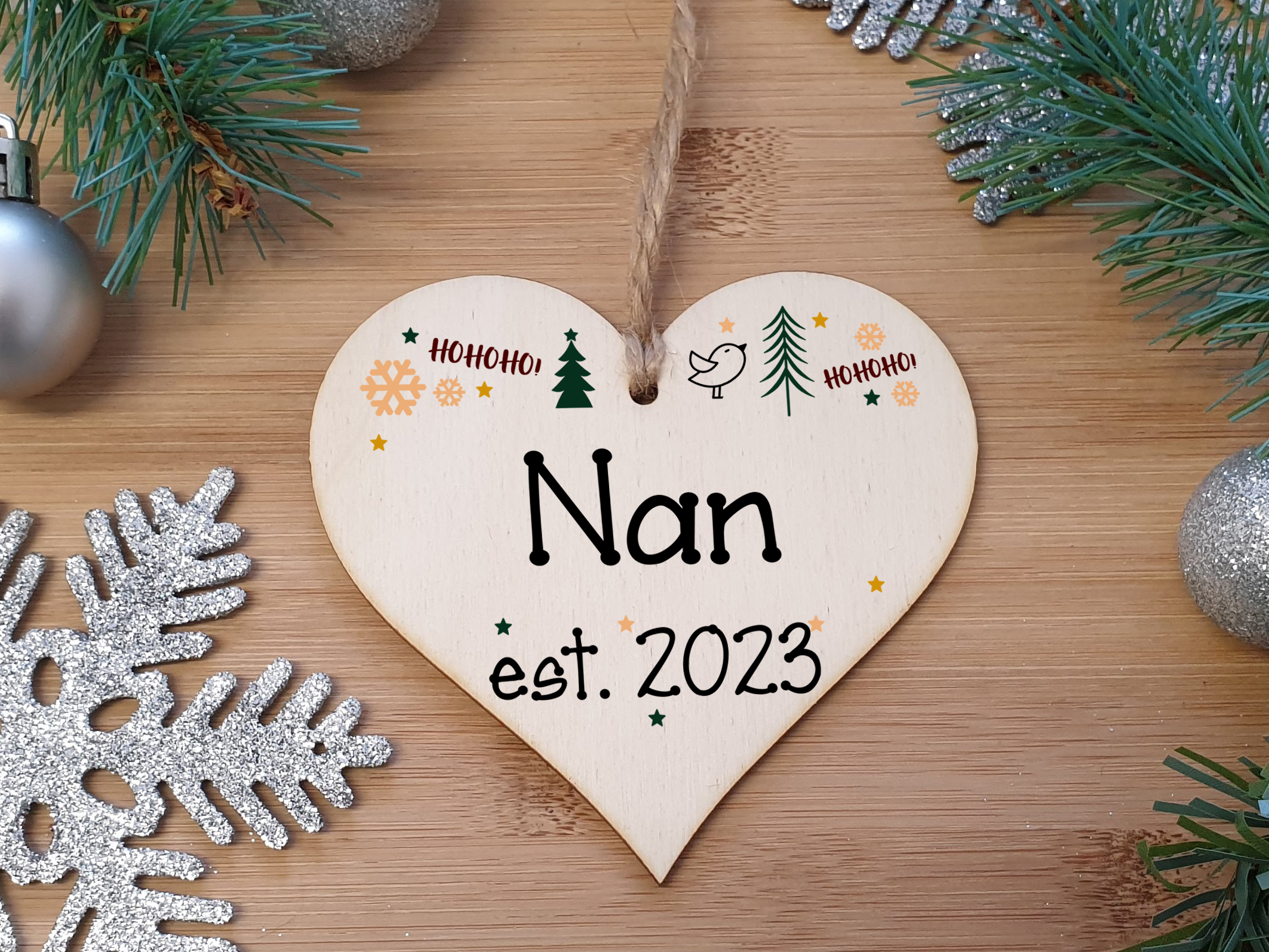Handmade Christmas Hanging Wooden Heart Plaque Decoration Gift perfect nans grandparents newborns 2022