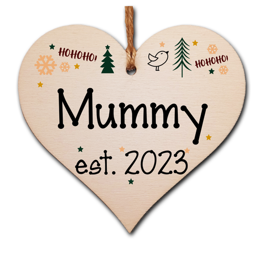 Handmade Christmas Hanging Wooden Heart Plaque Decoration Gift perfect mummys parents newborns 2022