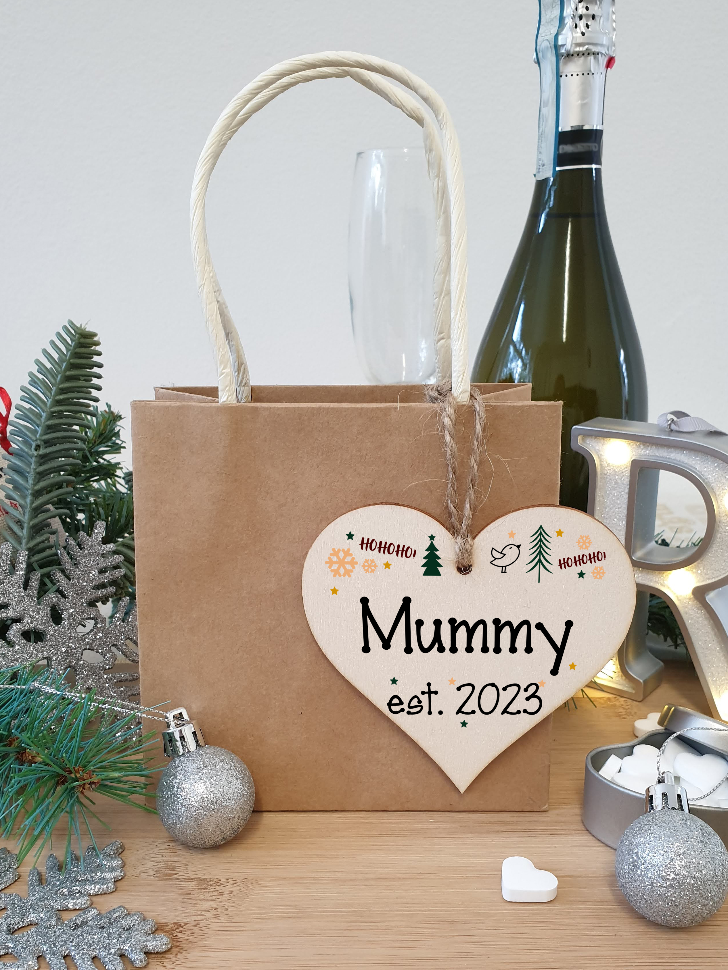 Handmade Christmas Hanging Wooden Heart Plaque Decoration Gift perfect mummys parents newborns 2022