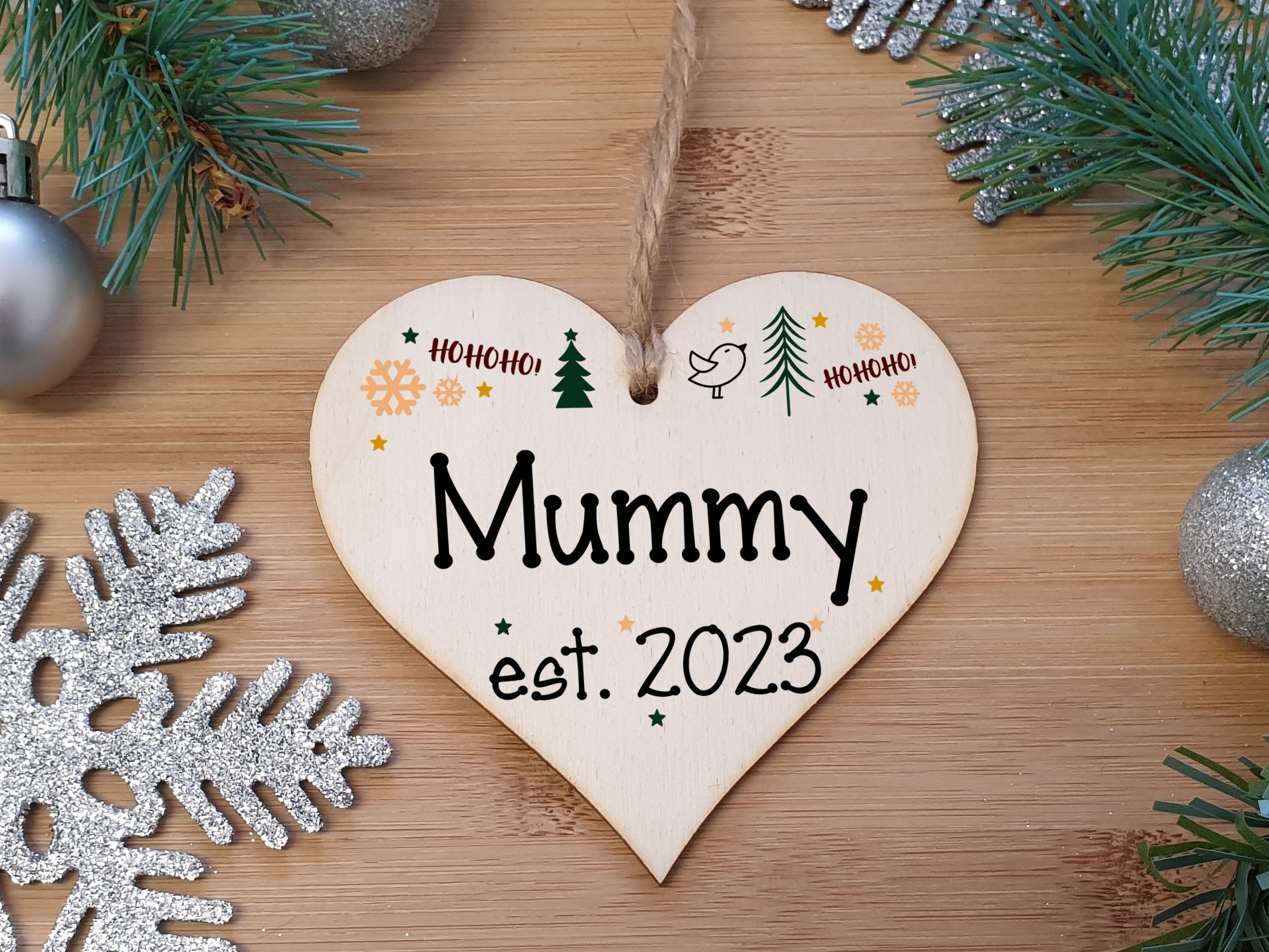 Handmade Christmas Hanging Wooden Heart Plaque Decoration Gift perfect mummys parents newborns 2022