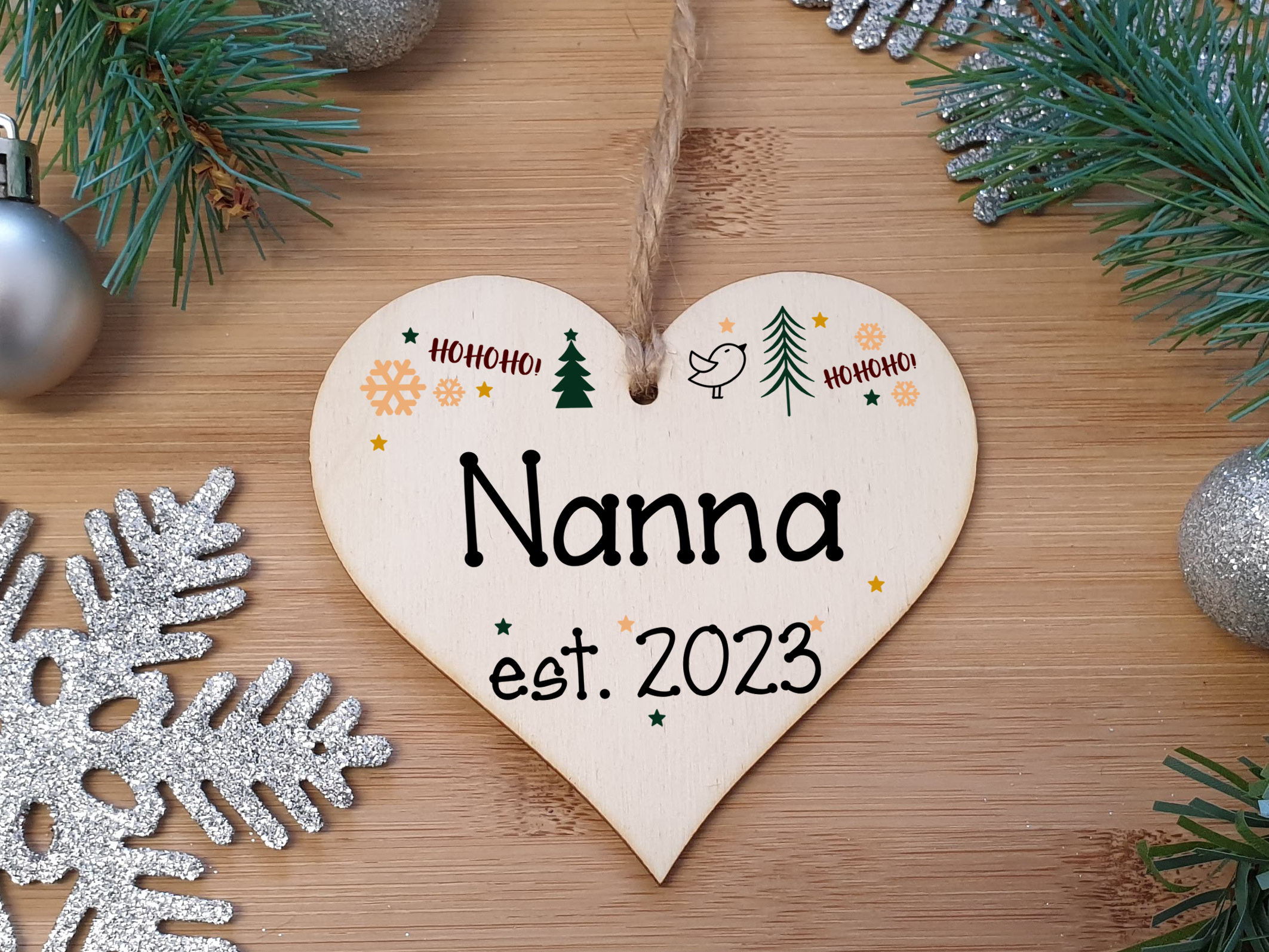 Handmade Christmas Hanging Wooden Heart Plaque Decoration Gift perfect nannas grandparents newborns 2022