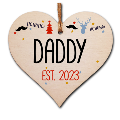 Handmade Christmas Hanging Wooden Heart Plaque Decoration Gift perfect for new dads fathers parents newborns 2022