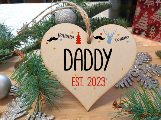 Handmade Christmas Hanging Wooden Heart Plaque Decoration Gift perfect for new dads fathers parents newborns 2022
